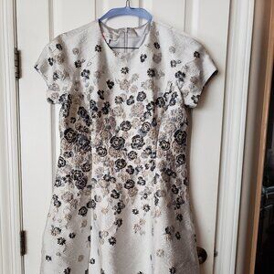 Teri Jon Silver/Gold/Grey Metallic Floral Midi Dress